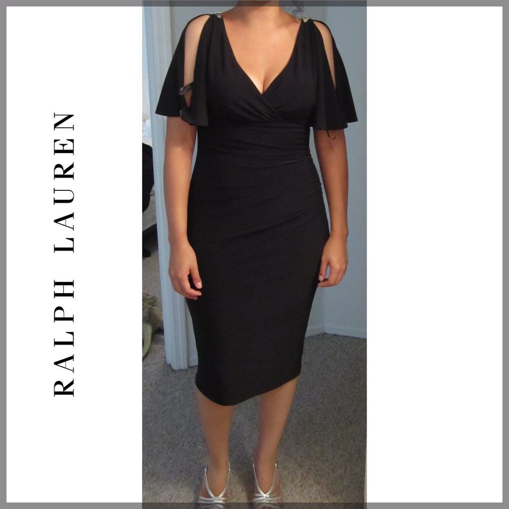 Ralph Lauren Dolman Sleeve Black Sheath Dress Size 6